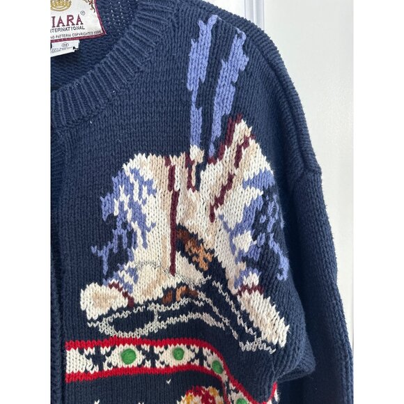 Vtg. 90's Winter Cardigan Sweater Hand Knit Snowman Ice Skates 3D Wearable Art - Picture 5 of 13